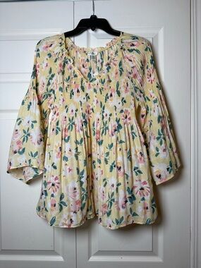 Spense Yellow Floral Blouse Top